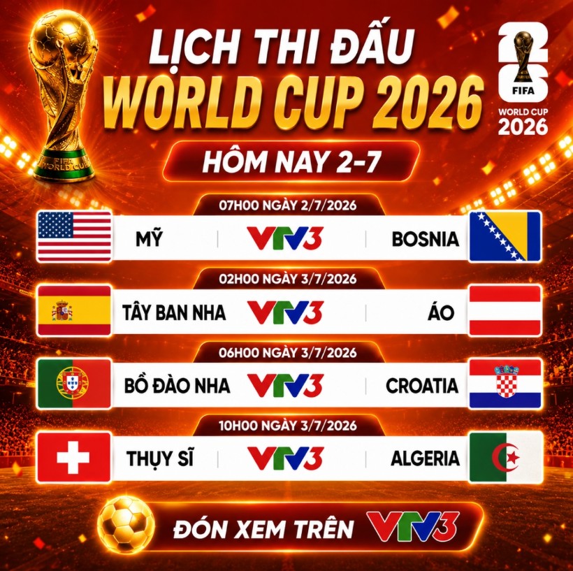 Lịch thi đấu và trực tiếp World Cup 2026 hôm nay 2-7 rạng sáng 3-7