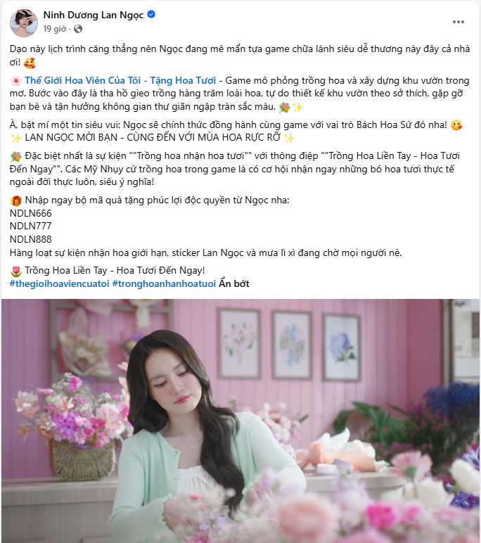 Bài đăng tải trên fanpage chính thức của nữ diễn viên.