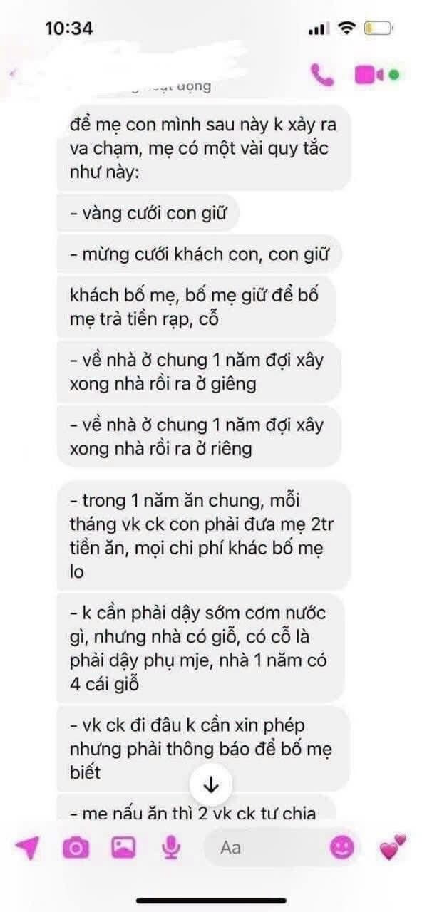 Đoạn tin nhắn của mẹ chồng.