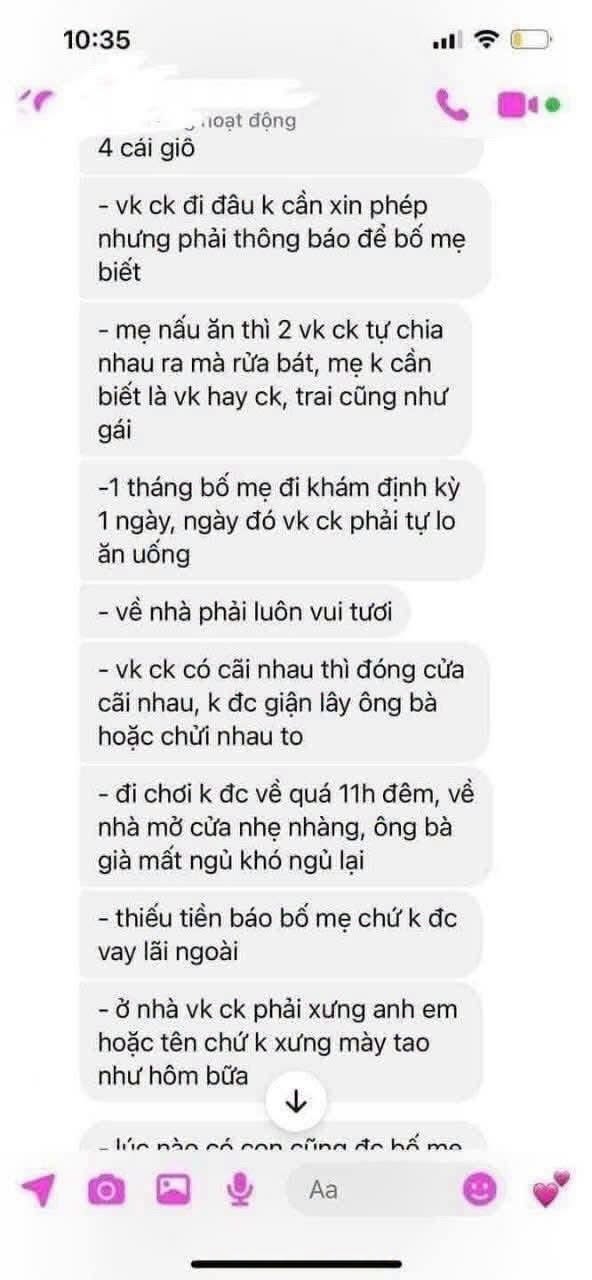 Đoạn tin nhắn của mẹ chồng.