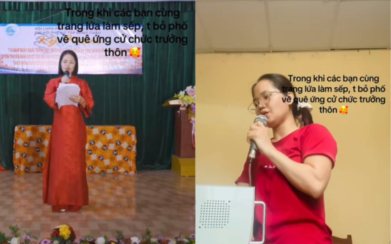Diện áo dài, phong thái rất nghiêm túc. Ảnh: gaomanhhai.2019