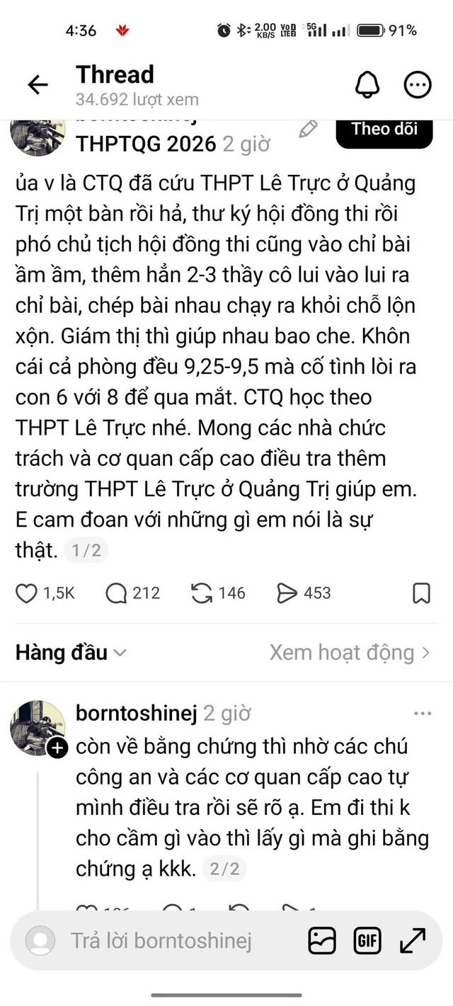 Trên mạng xã hội xuất hiện thông tin tố cáo xảy ra gian lận tại tỉnh Quảng Trị - Ảnh: MXH