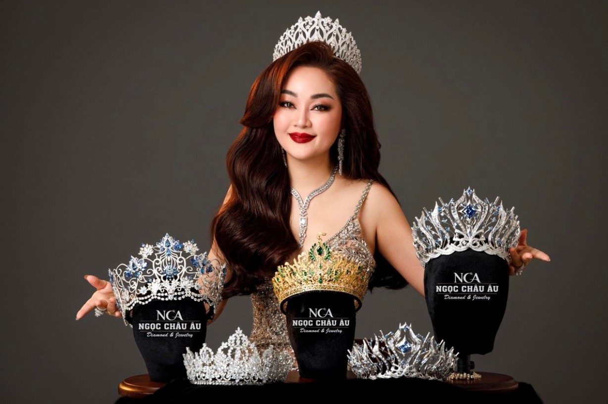 Bà Hoàng Thị Thanh Nga và những vương miện do thương hiệu Ngọc Châu Âu chế tác và tài trợ