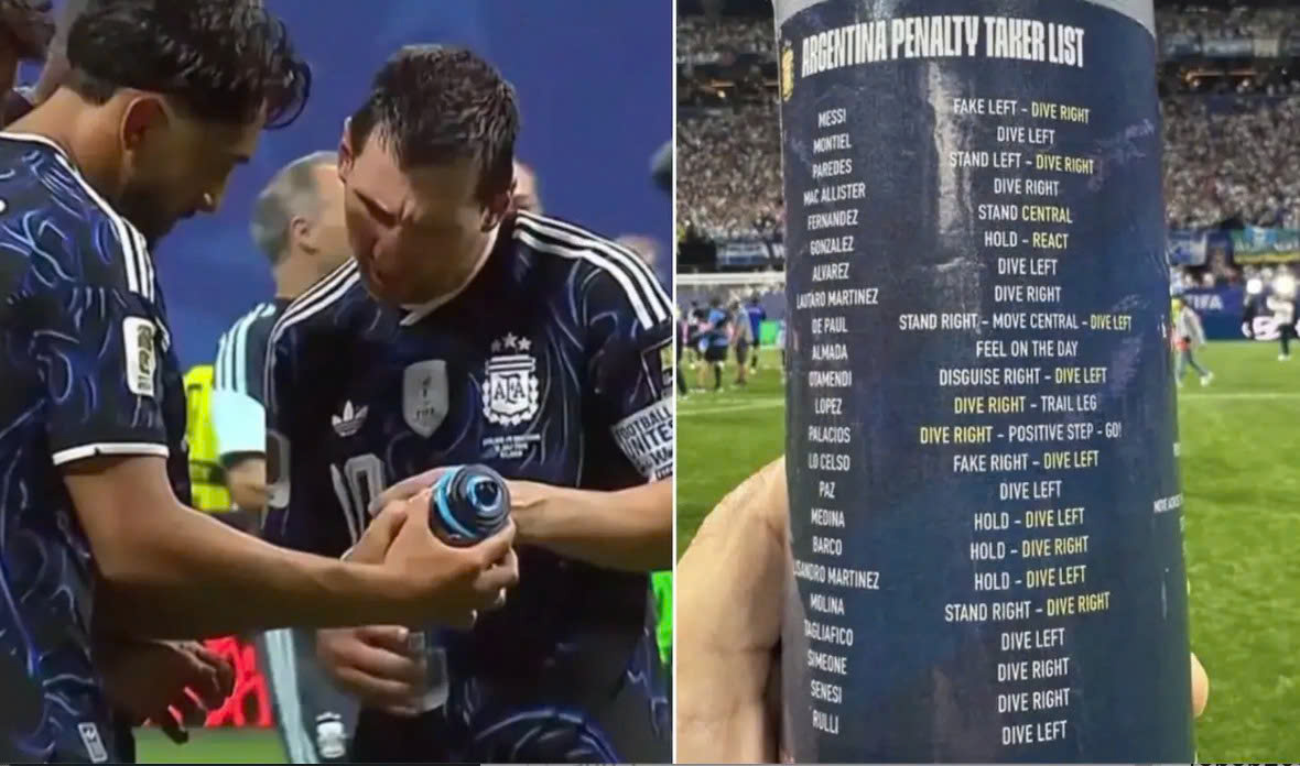 Messi và các đồng đội chăm chú xem bình nước bị bỏ quên