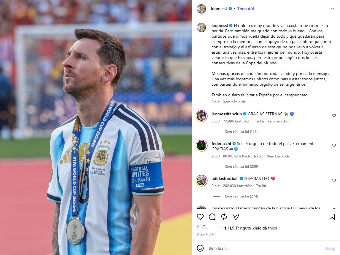 Bài đăng trên trang cá nhân của Messi
