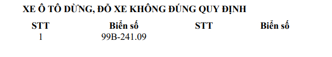 1 trường hợp xe ô tô dừng, đỗ sai