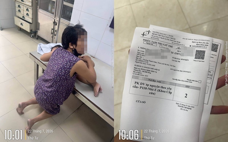 Hình ảnh người bà đang ôm cháu bé và thông tin giấy nhập viện của bệnh nhi - Ảnh: N.T.A