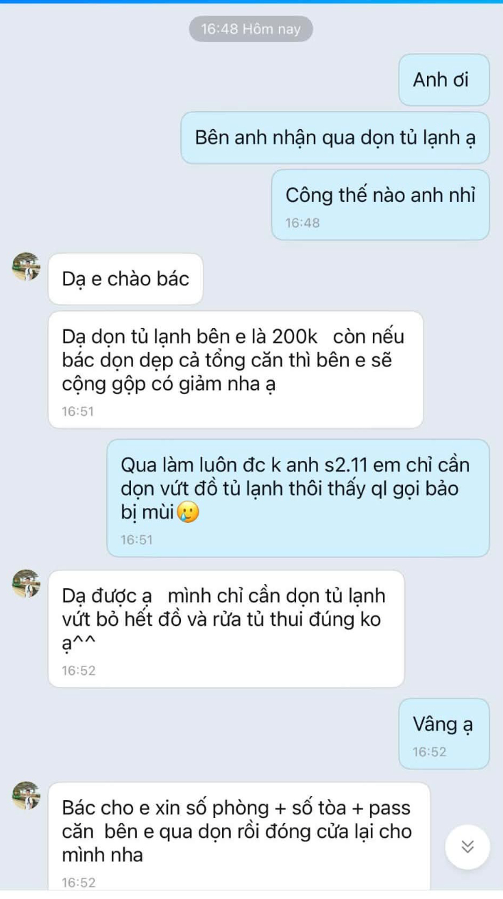 Cuộc trao đổi thuê người dọn dẹp ban đầu diễn ra rất thuận lợi