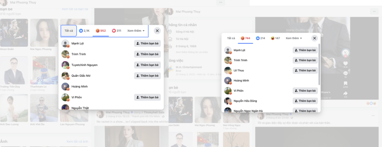 Trang Facebook cá nhân của Hoa hậu Mai Phương Thúy ghi nhận nhiều biểu tượng cảm xúc phẫn nộ dưới một số bài đăng (Ảnh: FB)