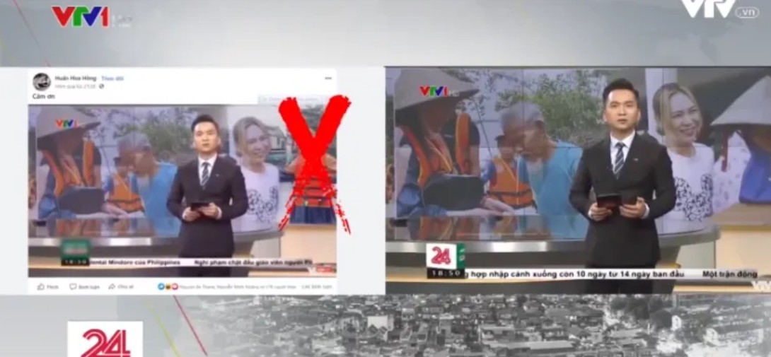 Hình ảnh video gốc của VTV, cụ bà xuất hiện trong video được thay thế bằng hình ảnh của Huấn Hoa Hồng - Ảnh: VTV
