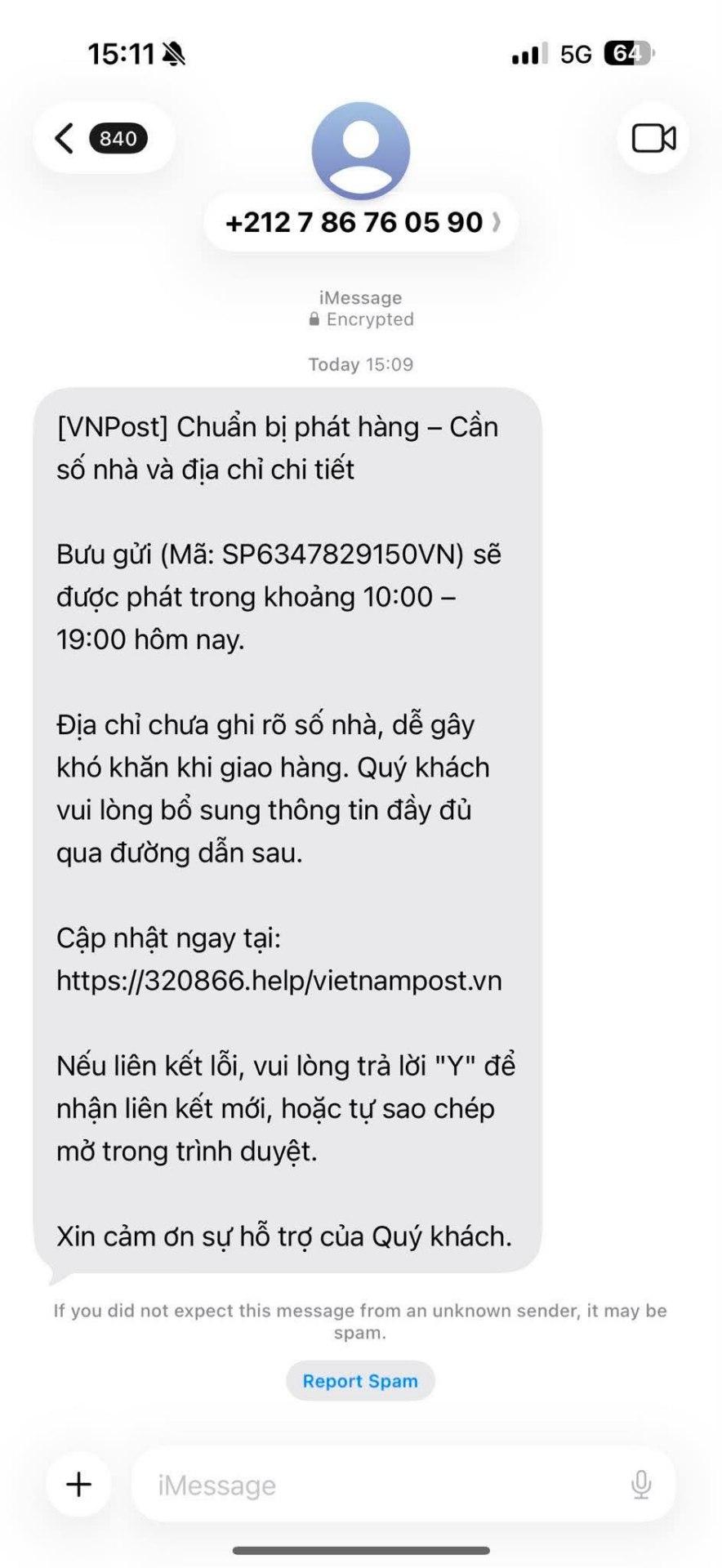 Người dân cần hết sức cảnh giác khi nhận được tin nhắn với nội dung này (Ảnh: Cap màn hình)