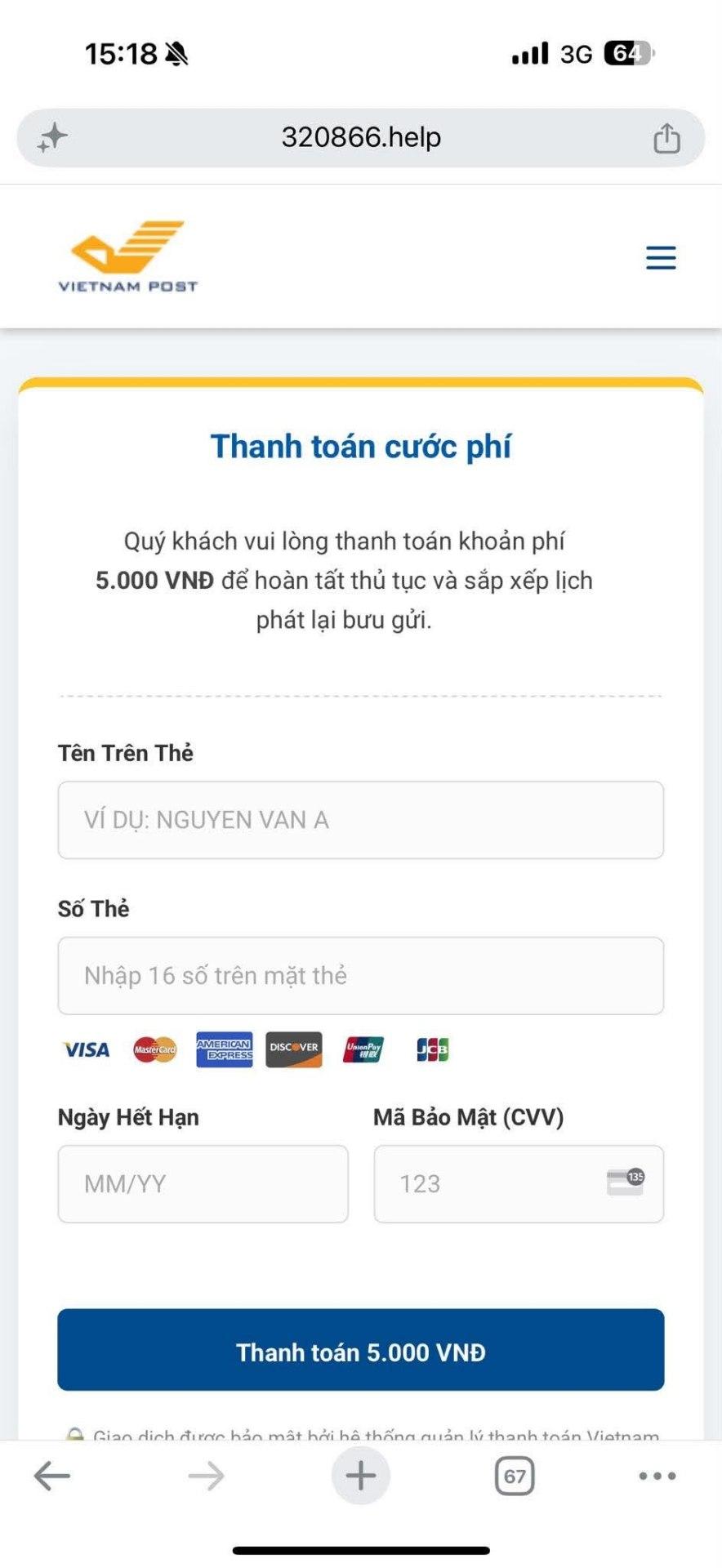 Sau khi bấm vào đường link, người dùng sẽ được chuyển tới một trang web có giao diện như sau (Ảnh: Cap màn hình)