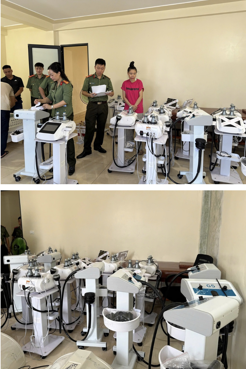 Cơ quan chức năng tiến hành khám xét cơ sở “Phúc Tâm 8” để phục vụ điều tra (Ảnh: CTTĐTBCA)