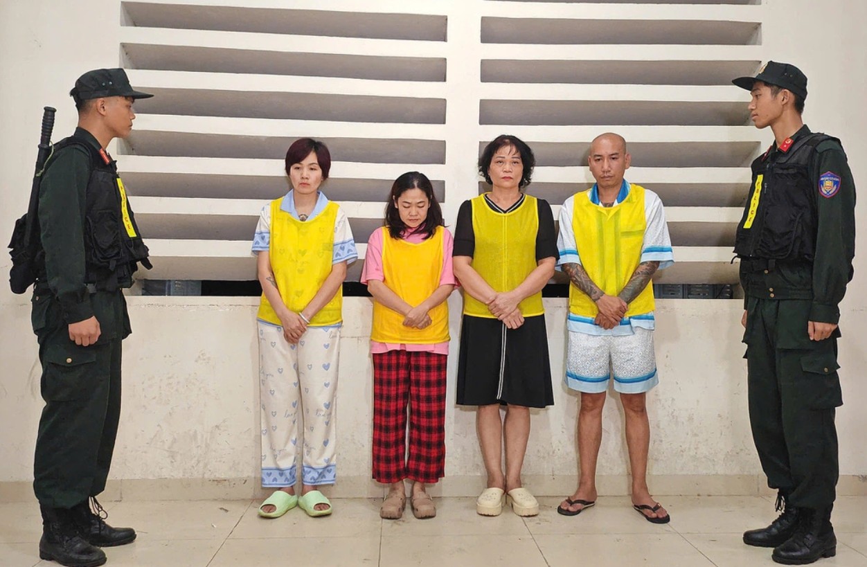 Bị can Kiều, Thanh, Hương Lan, Phú (từ trái qua) - Ảnh: Công an cung cấp