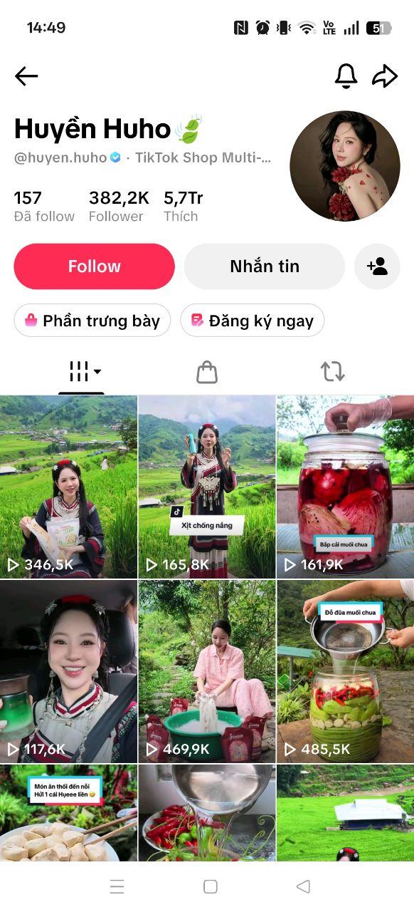 Trang Tiktok cá nhân của Huyền Huno - Ảnh chụp màn hình