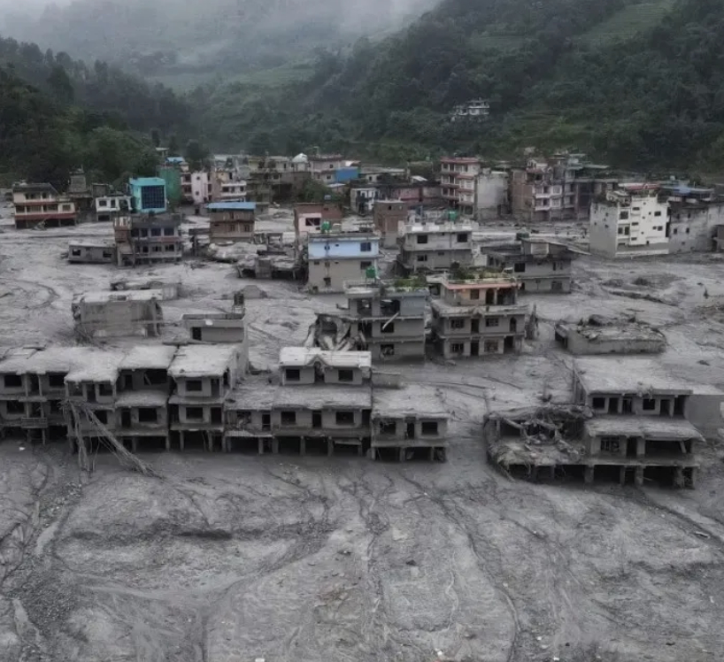 Khung cảnh tan hoang sau trận lũ kinh hoàng tại Nepal (Ảnh: Reuters)