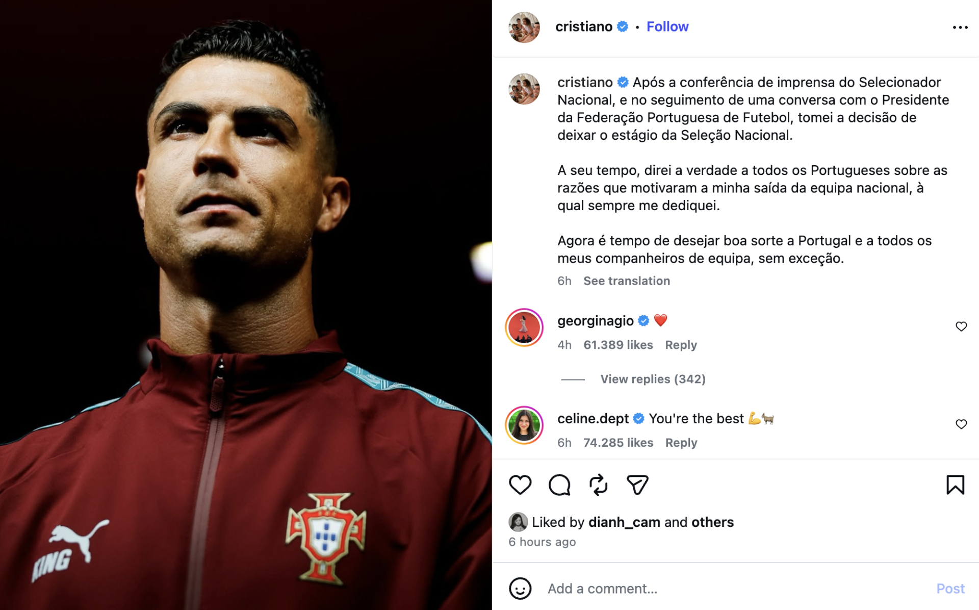 Cristiano Ronaldo chia sẻ trên IG cá nhân cho biết anh sẽ sớm chia sẻ “sự thật” về lý do rời trại tập trung đội tuyển Bồ Đào Nha (Ảnh: IG)