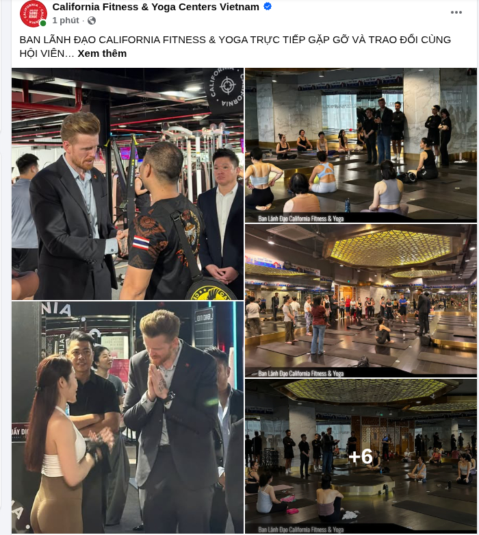 Trên fanpage chính thức với hơn 1,6 triệu người theo dõi, California Fitness & Yoga chia sẻ hình ảnh ban lãnh đạo trực tiếp gặp gỡ, lắng nghe phản ánh và trao đổi với hội viên về những vấn đề tồn đọng của hệ thống (Ảnh: FB California Fitness & Yoga Centers Vietnam)