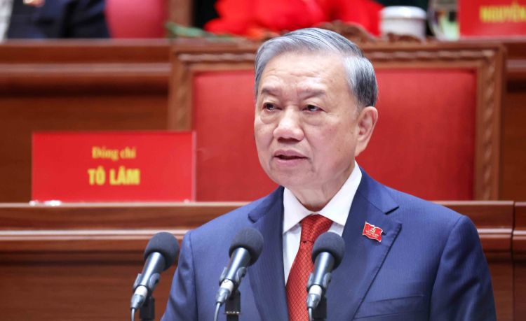 Tổng Bí thư Tô Lâm phát biểu bế mạc Đại hội XIV của Đảng. Ảnh: TTXVN