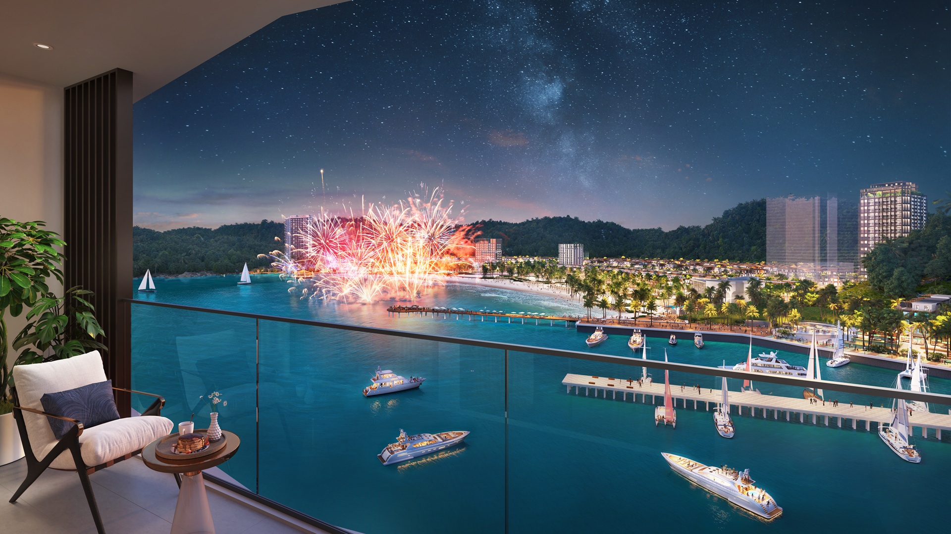 Toà tháp Thanh Long sở hữu tầm nhìn panorama 3 mặt hướng biển. Ảnh: Sun Property