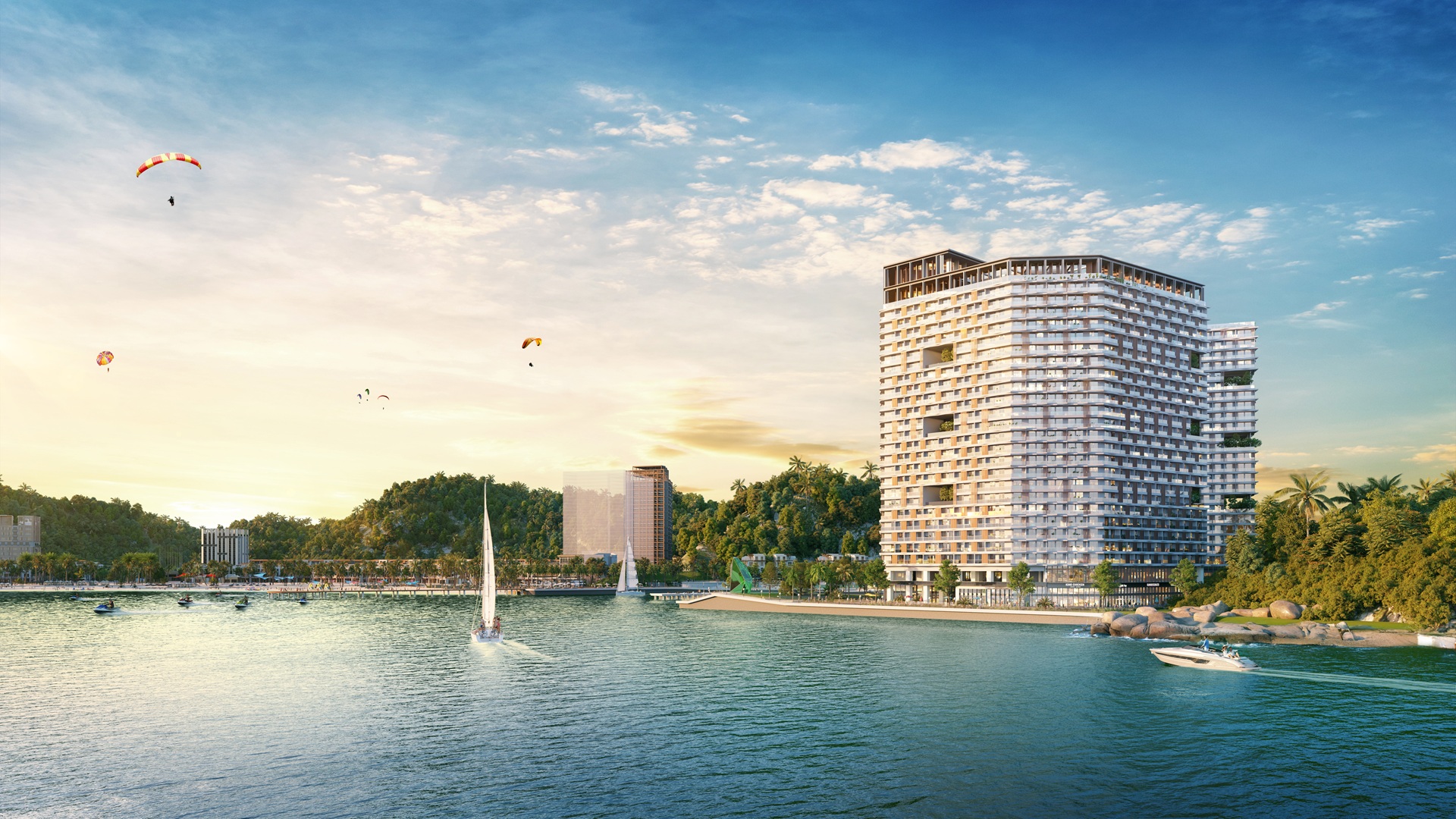 Toà tháp Thanh Long cận kề vị trí trung tâm Xanh Island nhưng vẫn giữ được sự yên tĩnh với không gian tách biệt. Ảnh: Sun Property.