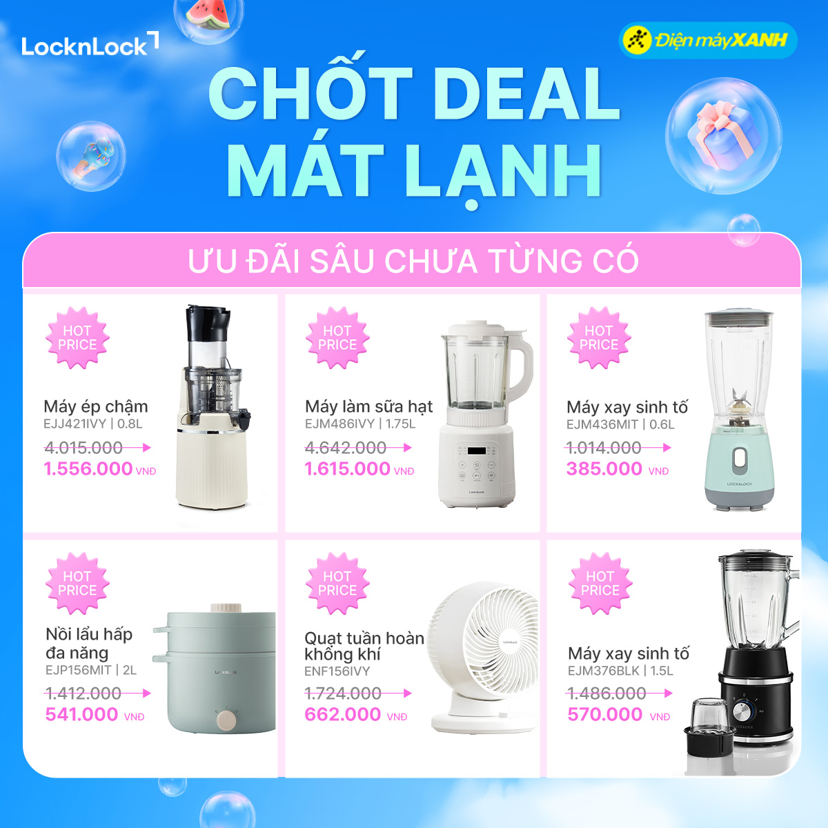 Locknlock tung siêu deal 50++ tại Điện Máy xanh, mua 1 tặng 1 chỉ trong tháng 4!