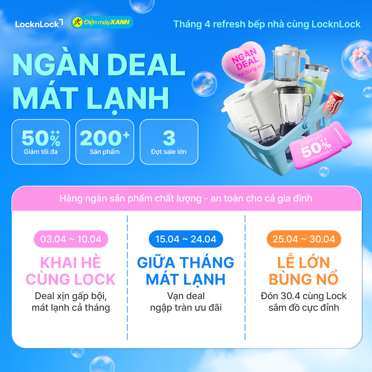 Locknlock tung siêu deal 50++ tại Điện Máy xanh, mua 1 tặng 1 chỉ trong tháng 4!