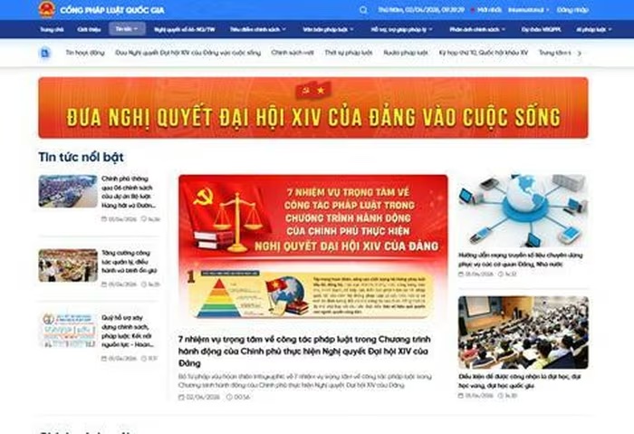 Giao diện Cổng Pháp luật quốc gia.