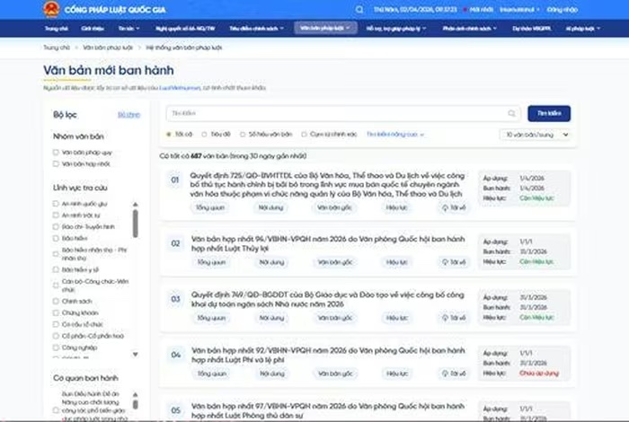 Giao diện thông tin, chính sách pháp luật mới.
