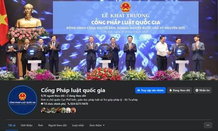 Trang fanpage chính thức của Cổng Pháp luật quốc gia