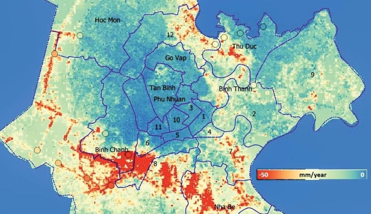 Từ 2015 đến nay, Tây Bắc TP.HCM miễn nhiễm với sụt lún (Nguồn: Viện Nghiên cứu Phát triển bền vững - ĐH Tài nguyên và Môi trường).