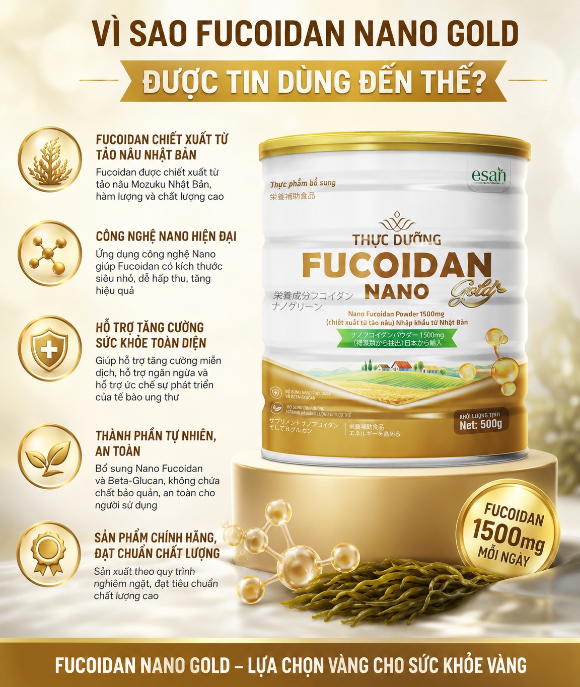 Fucoidan Nano Gold – Giải pháp dinh dưỡng hỗ trợ tăng cường đề kháng được nhiều người tin dùng