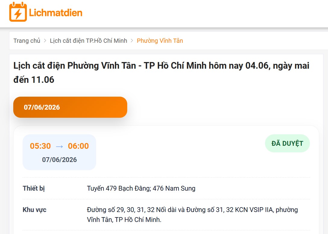 Lichmatdien hỗ trợ lọc tới tận phường/xã theo bản đồ hành chính mới.