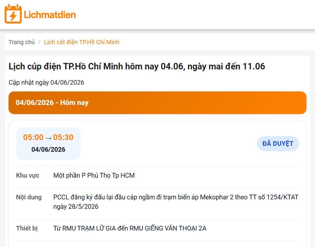 Lichmatdien.net có thể xem lịch cúp điện TP.HCM mà không cần đăng nhập.