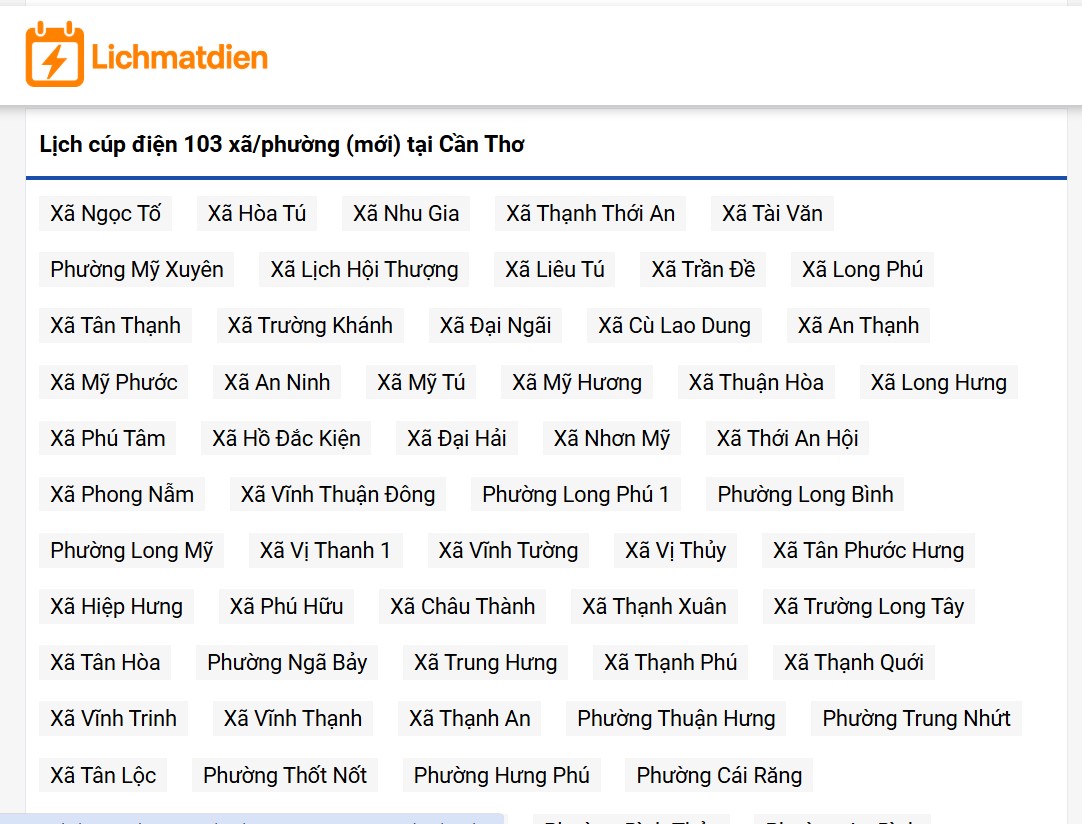 Lichmatdien Bổ sung tính năng có thể tra cứu theo các xã/phường mới nhất.