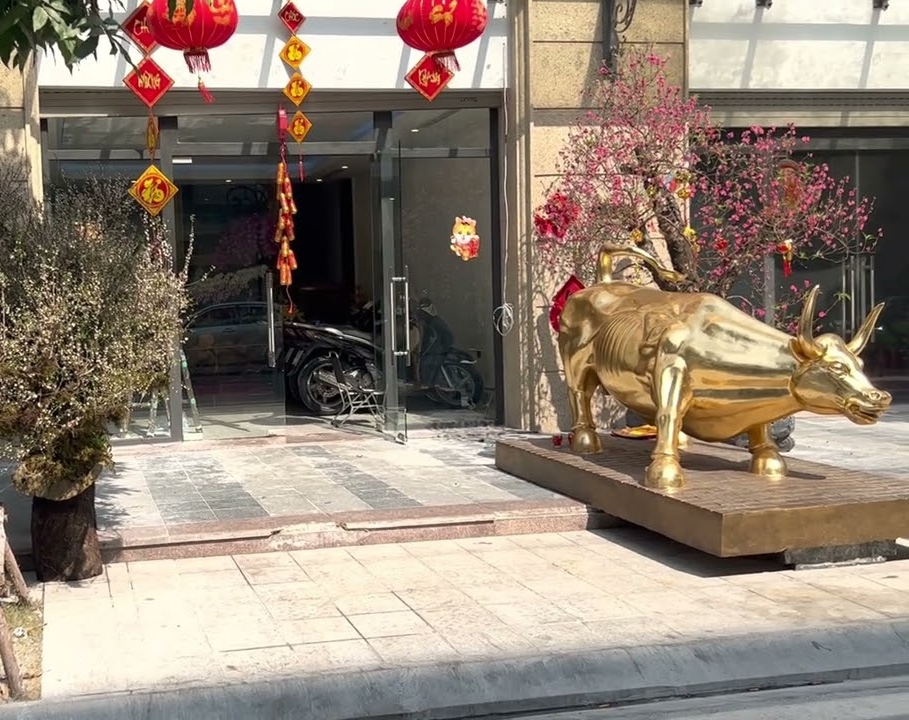 Con trâu vàng nặng 2 tấn trước biệt thự của Huấn Hoa Hồng