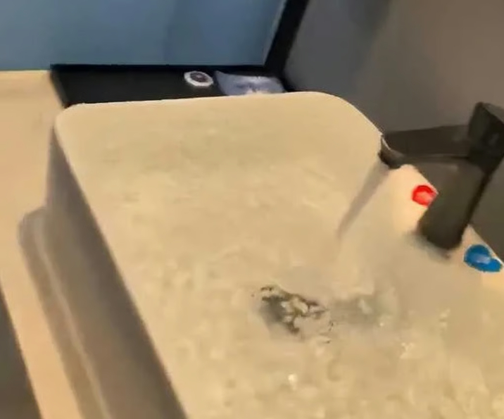   Người phụ nữ đã làm ngập phòng bằng cách bật vòi bồn rửa mặt và vòi sen.   