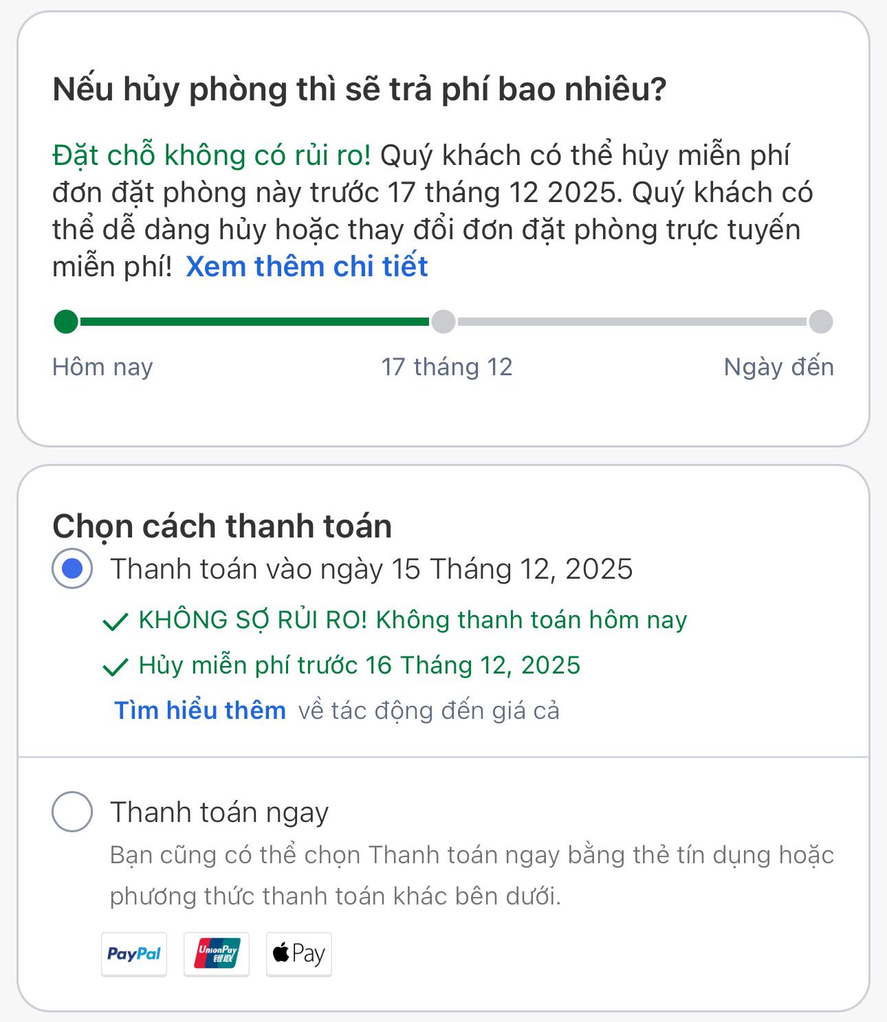 Khi đặt phòng, nền tảng Agoda sẽ hiển thị thông tin thời gian khách hàng có thể huỷ phòng và chính sách hoàn trả tiền hoặc phí khi huỷ