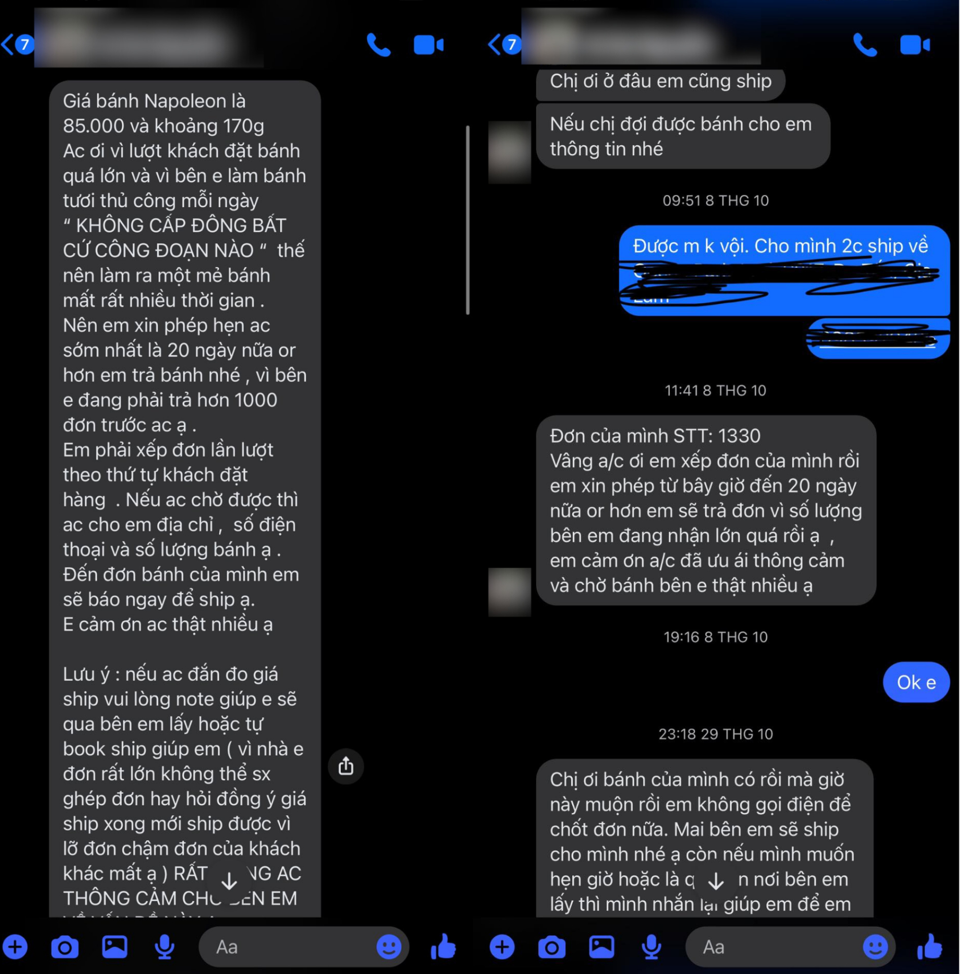 Chủ tiệm bánh liên tục giải thích lí do vì sao bánh phải đợi lâu