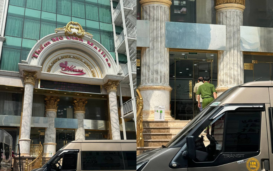 Hình ảnh lực lượng chức năng xuất hiện tại tòa nhà thẩm mỹ viện Mailisa TP.HCM (Ảnh: Quân)