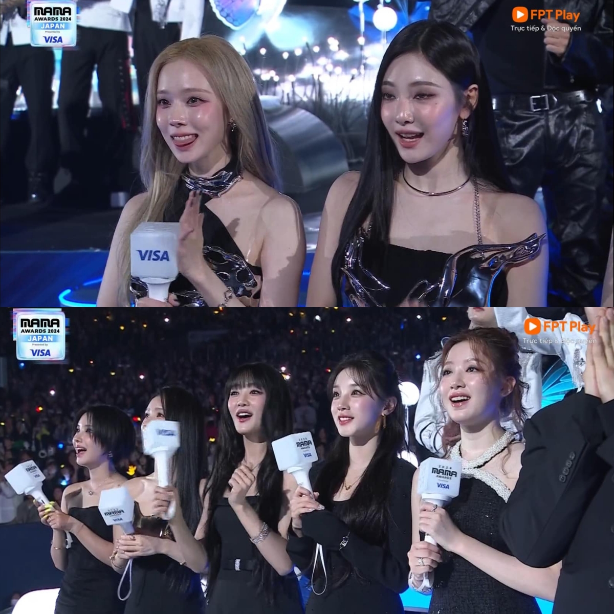 aespa (trên) từng rất hào hứng khi reaction màn trình diễn của G-DRAGON tại MAMA 2024