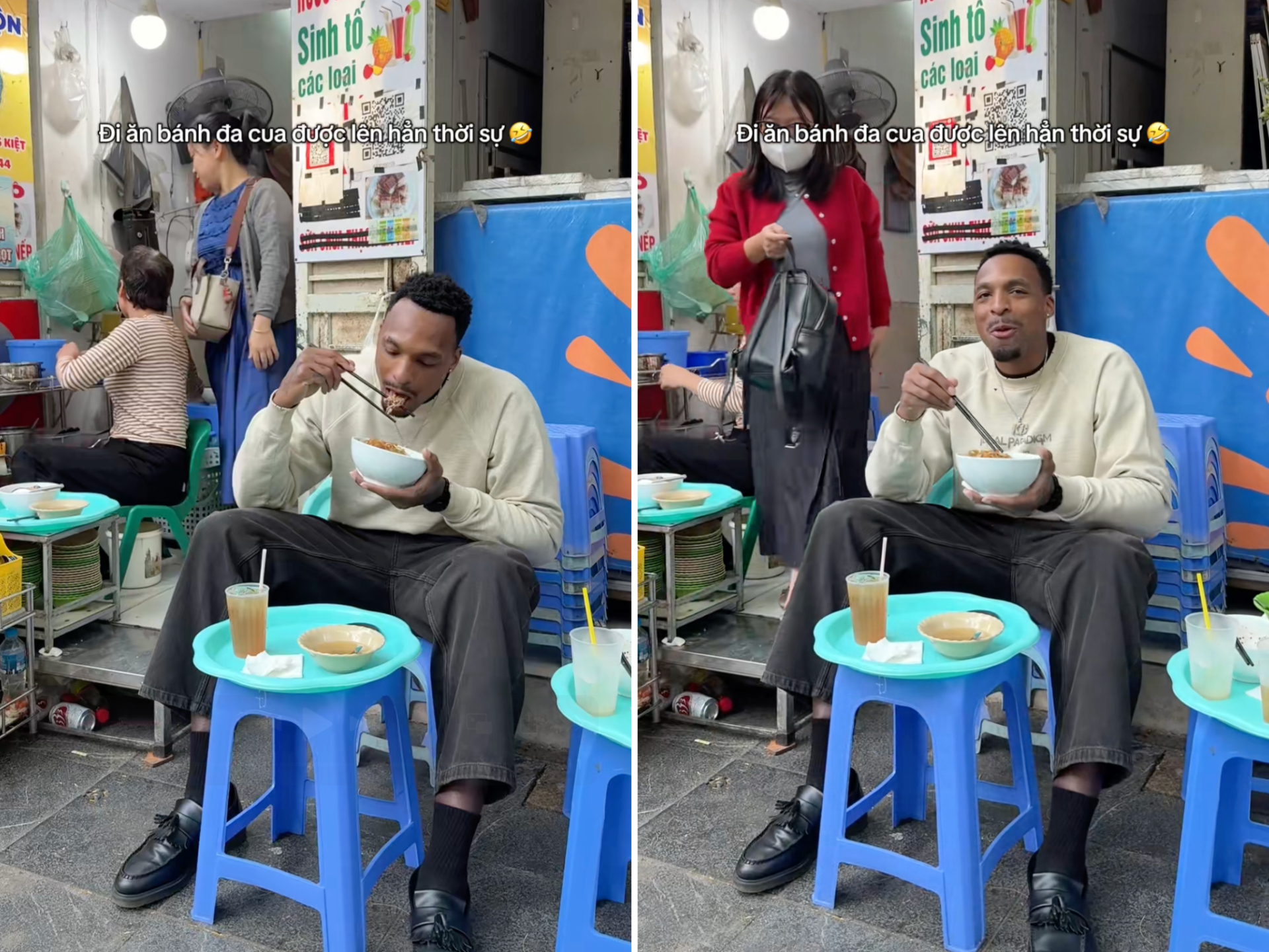 Khách Tây lên thời sự chỉ vì ngồi vỉa hè “đá” bát bánh đa cua