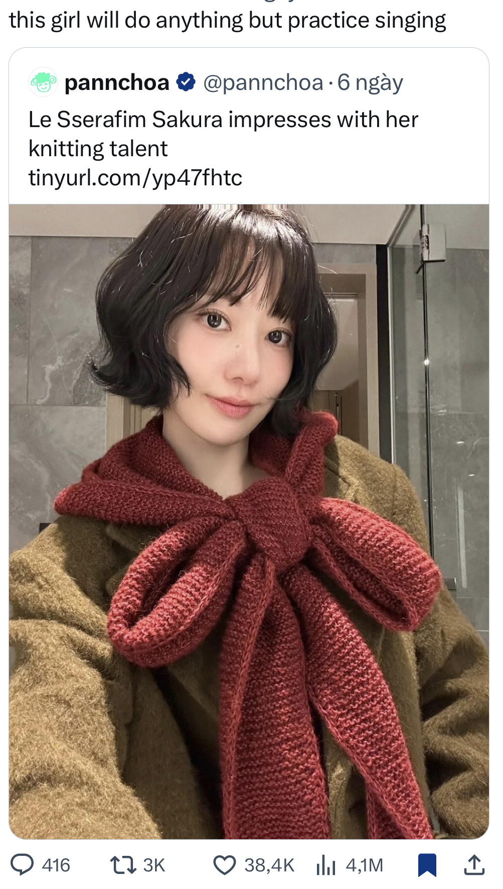 Bài đăng chỉ trích Sakura còn viral hơn hình ảnh đan len gốc