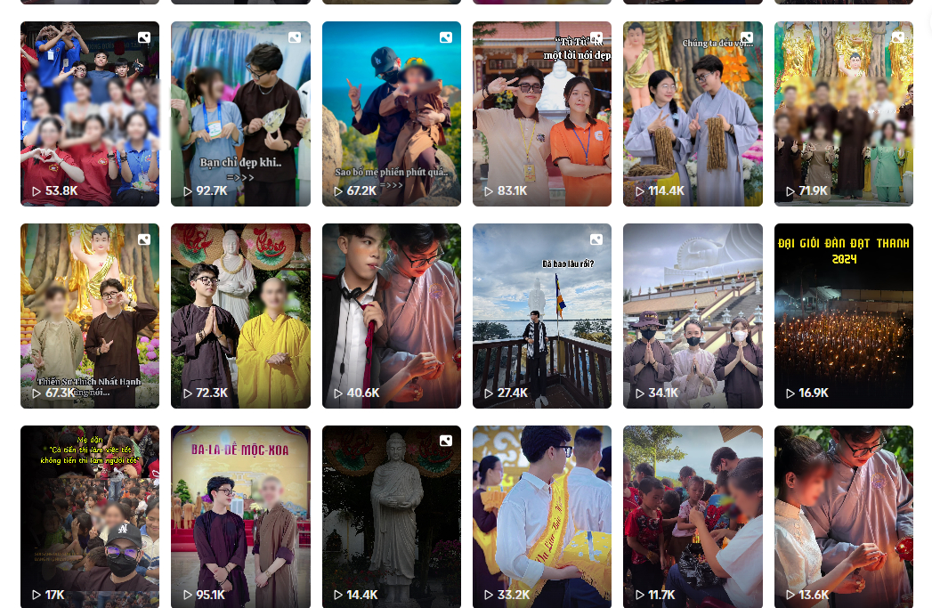 Kênh Tiktok của Nguyễn Lâm Thái thường đăng tải hình ảnh đi chùa, đi làm thiện nguyện cũng những câu nói đạo lí