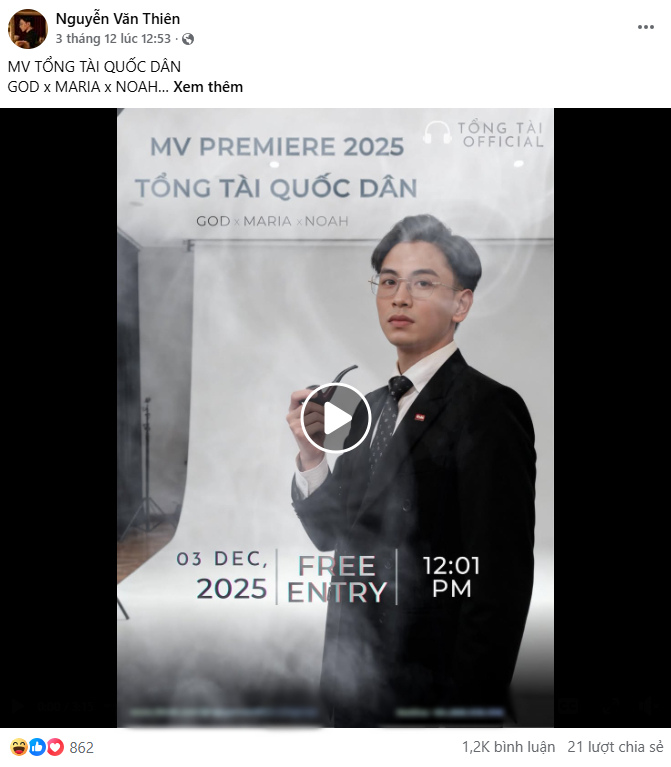 Bài đăng cuối cùng của Nguyễn Văn Thiên (Ảnh chụp màn hình)