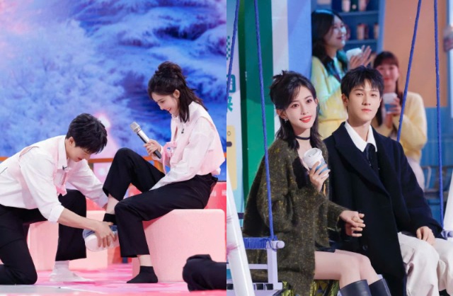 Khi quay show, nam diễn viên chu đáo chăm sóc đàn chị. Ảnh: Sina.