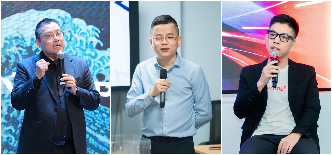 Từ trái qua: anh Nguyễn Đình Thành, anh Lê Minh Tâm, anh Nguyễn Đăng Quỳnh