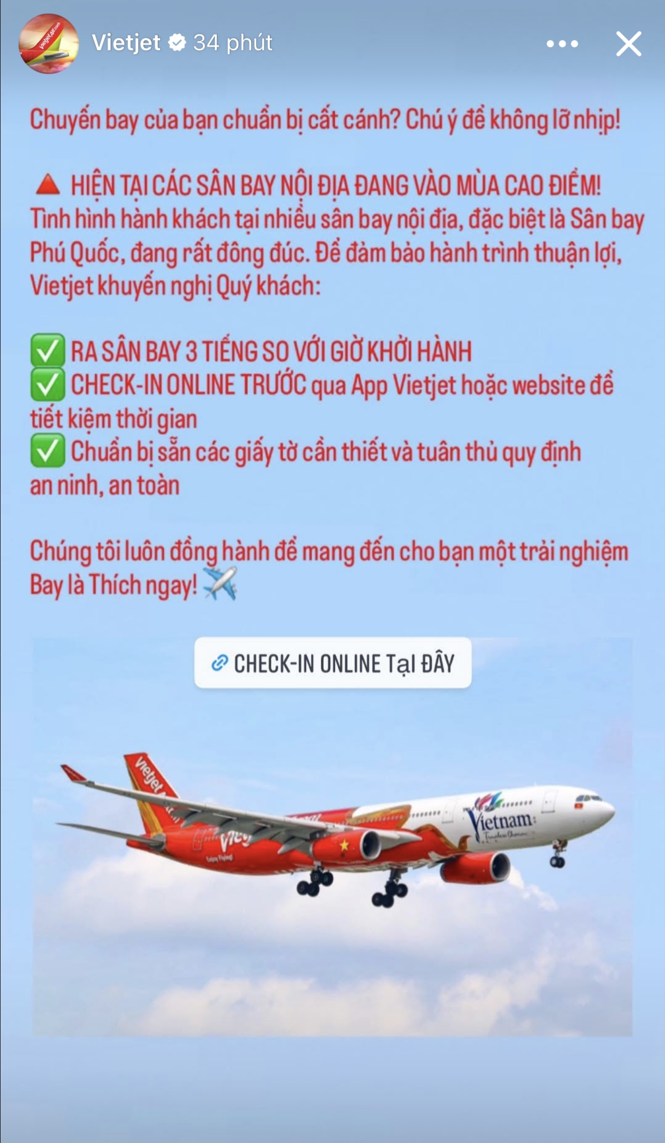 Thông báo từ Vietjet mà du khách cần lưu ý