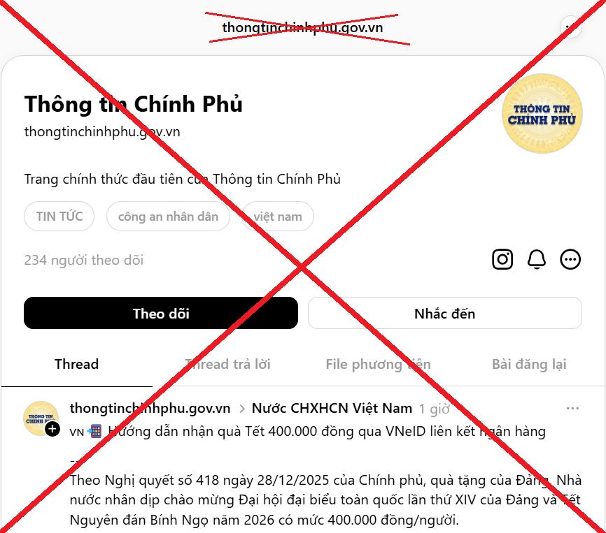 Một trang giả mạo Thông tin Chính phủ, có dấu hiệu sử dụng tên gọi và hình thức dễ gây nhầm lẫn cho người dùng.
