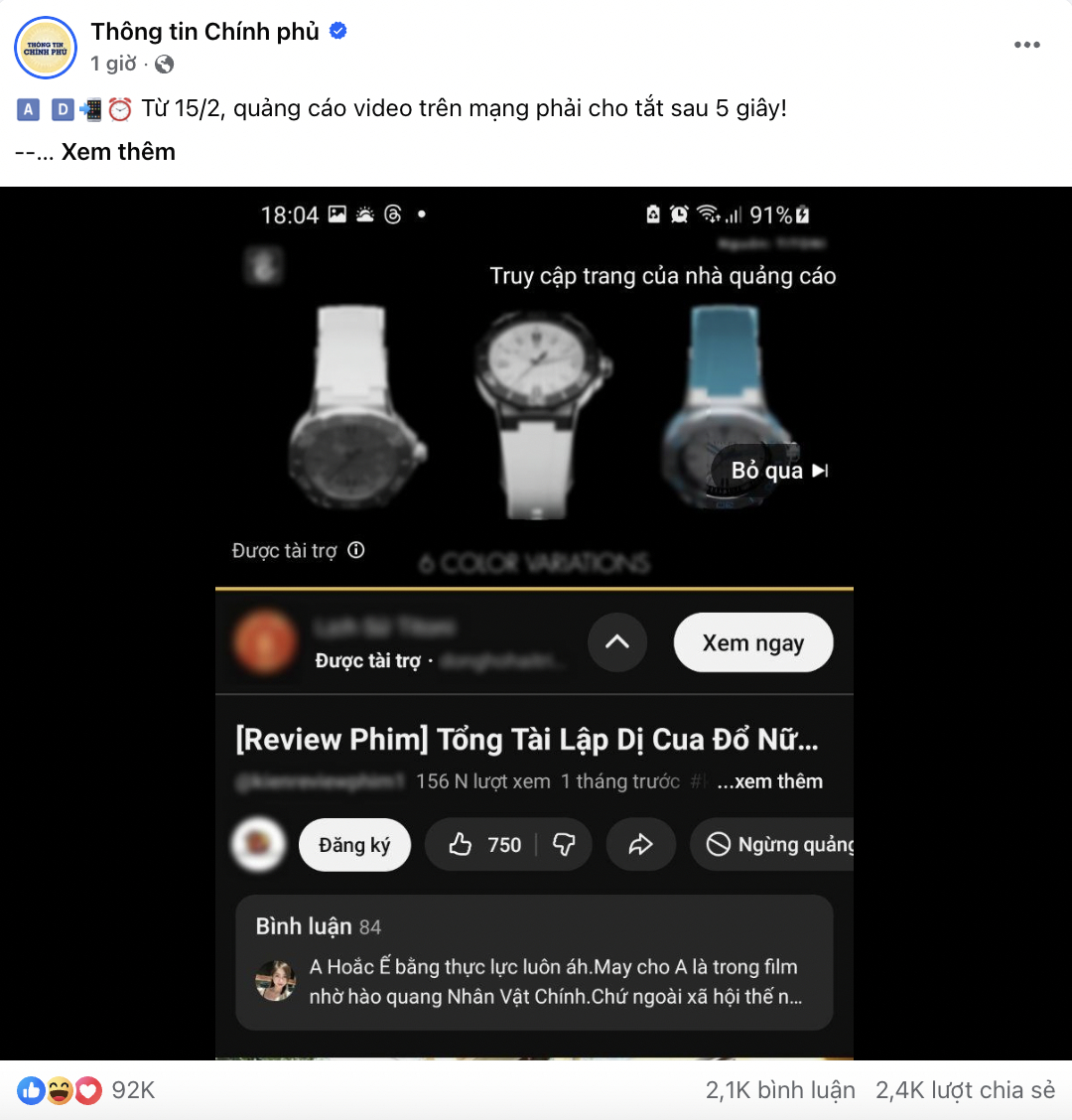 Bài đăng trên tài khoản Thông tin Chính phủ (Ảnh chụp màn hình)